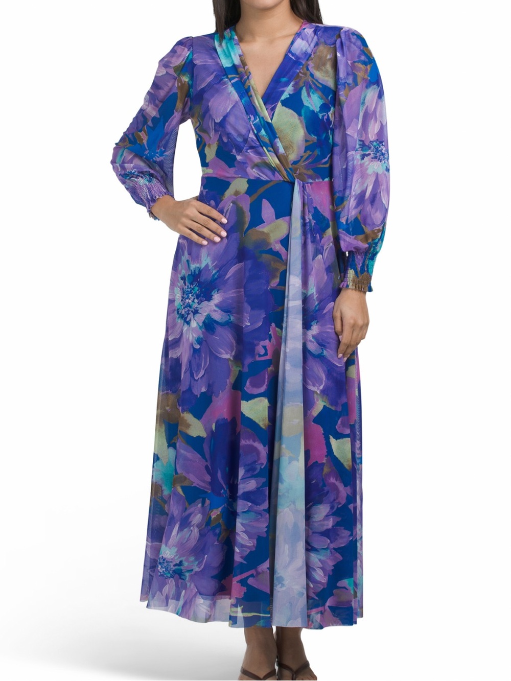 London Times Purple Floral Wrap Maxi Dress